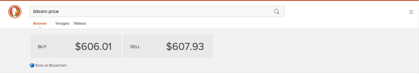 DuckDuckGo search for "bitcoin price"