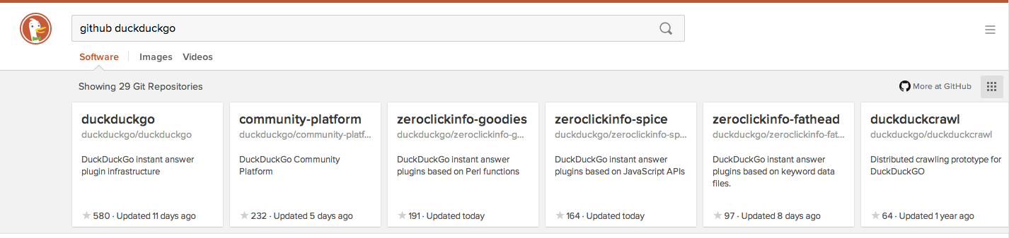 DuckDuckGo search for "github duckduckgo"