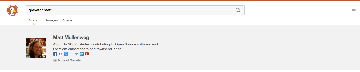 DuckDuckGo search for "gravatar matt"