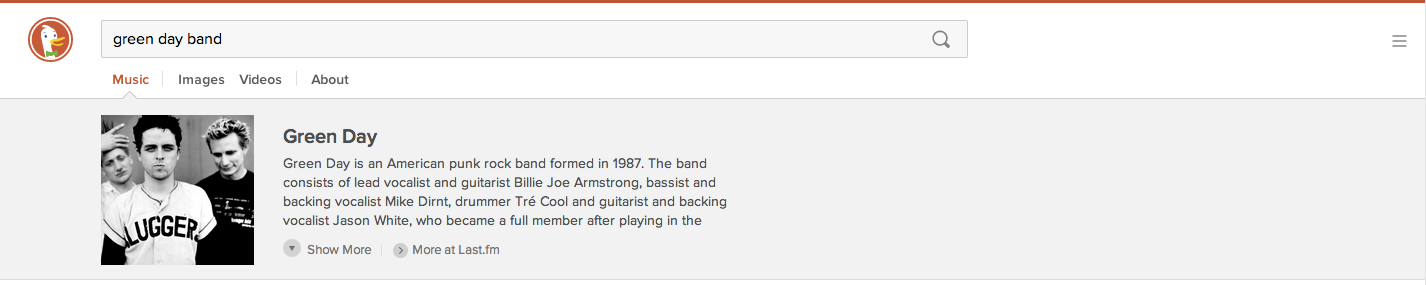 DuckDuckGo search for "green day band"